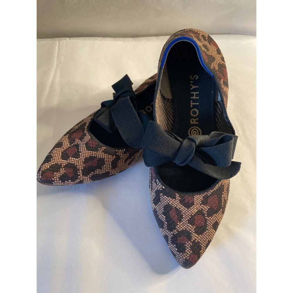 Rothys The Point Mary Jane Flats Wildcat Leopard Print Bow Shoes Size 9